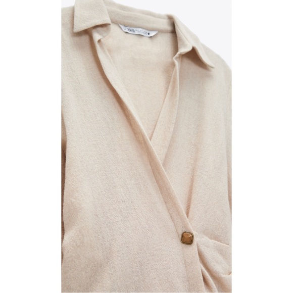 ZARA Tan/ Cream Double Breasted Shirt - Picture 3 of 9